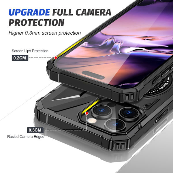 Hybridikuori iPhone 16 Prolle MagSafe-renkaalla Musta