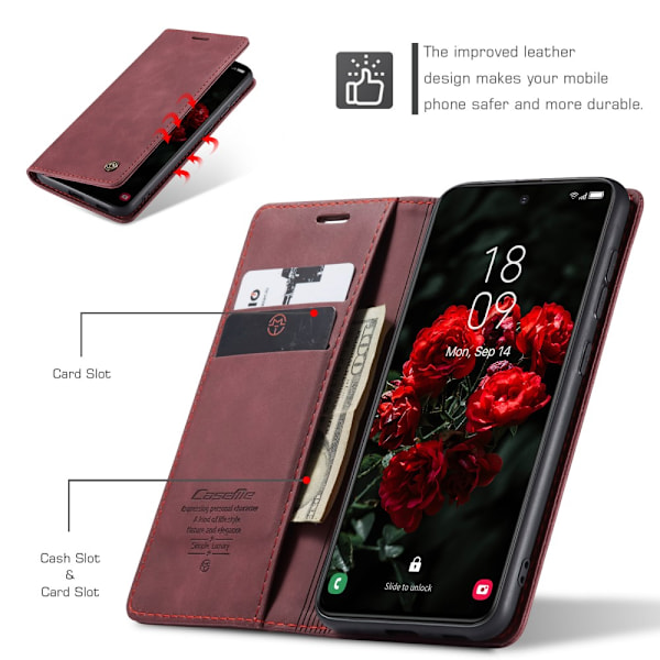CaseMe Slim Lompakko Kotelo Samsung Galaxy S25 Punainen