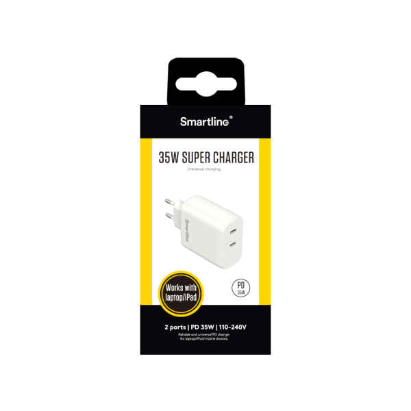 Smartline 35W hurtigoplader Dual USB-C Hvid