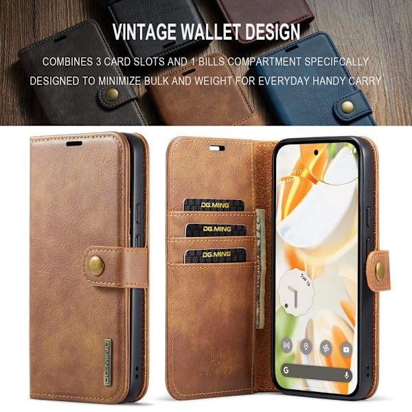 DG.MING 2-in-1 Magnet Wallet Google Pixel 9 Pro Cognac