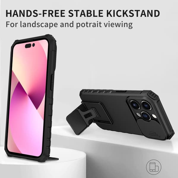Kickstand Skal iPhone 14 Pro Kameraskydd Svart