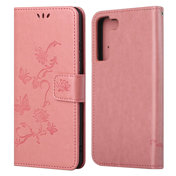 Perhoskuvioitu nahkakotelo Galaxy S22 Plus - Pinkki