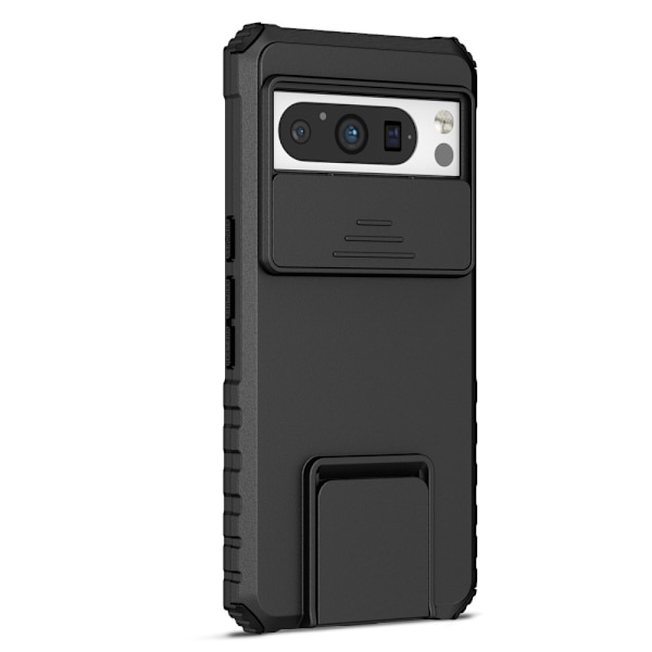 Kickstand-kuori Google Pixel 8 Prolle, kamerasuojalla, musta