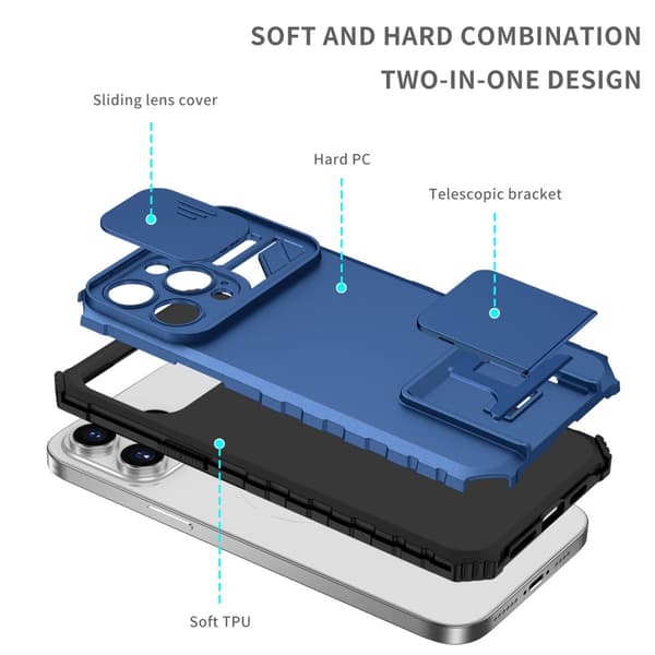 Kickstand Cover iPhone 14 Pro Max Kamerabeskyttelse Blå