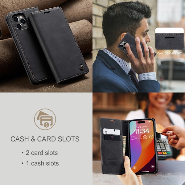 CaseMe Slim Pungetui iPhone 16 Pro Max Sort