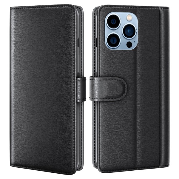 Ægte læder etui iPhone 14 Pro Max Sort