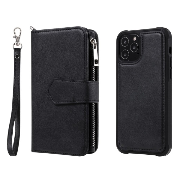 Zipper Magnet Leather Wallet iPhone 12/12 Pro Svart