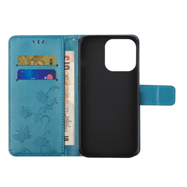 Läderfodral Fjärilar iPhone 13 Pro Max Blå