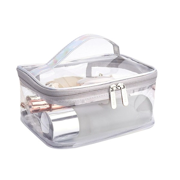 Gennemsigtig PVC Makeup Taske Bærbar Vandtæt Toilettaske Stor Kapacitet Lynlås Kosmetik Taske DB Silver Single Layer