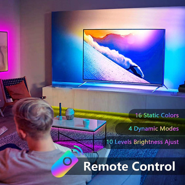 Led-remsa med musiksynkronisering, 5 m USB-driven LED-remsa med fjärrkontroll, RGB 5050 4 dynamiska lägen 16 färger dimbar färgskiftande LED-remsa TV-bakgrundsbelysning