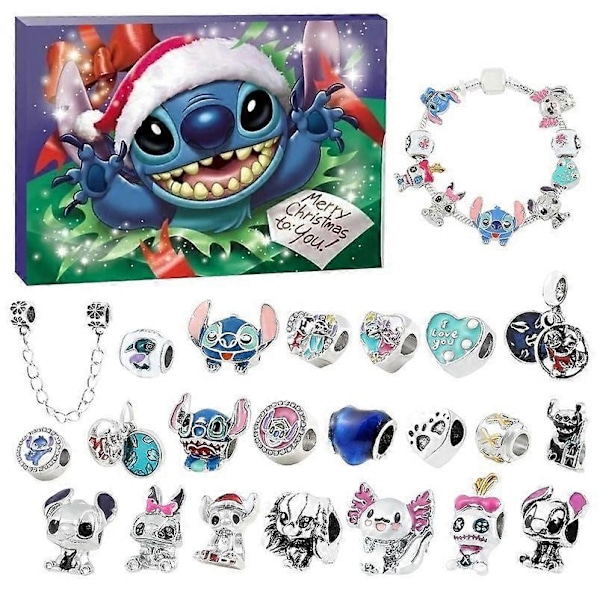 Disneyn söpö ranneke-riipuslisävarusteet Uusi joulukalenteri 24 laskentataulukko lahjalaatikko Stitch Mickey Mouse Anime lapsille lahja db C