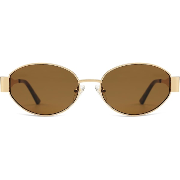 SOJOS Retro Oval aurinkolasit yhteensopivat naiset miehet trendikkäät aurinkolasit klassiset sävyt UV400 suojaus SJ1217_SSDLV DB Shiny Gold-Brown