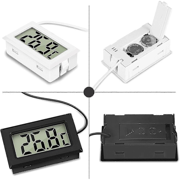 Mini Digital LCD Termometer Temperatur med Probsensor Testare för Kylskåp Frysar Akvarium (2svarta, 2vita) db