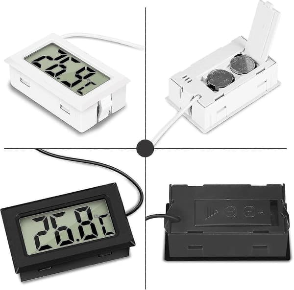 Mini Digitalt LCD Termometer Temperatur Med Probe Sensor Tester Til Køleskab Fryser Akvarium (2sorte, 2hvide) db