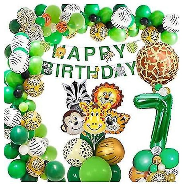 Jungle Safari temafestpynt 67 stk/sæt inklusive dyrefolieballoner, tillykke med fødselsdagen banner [DB] Number 7