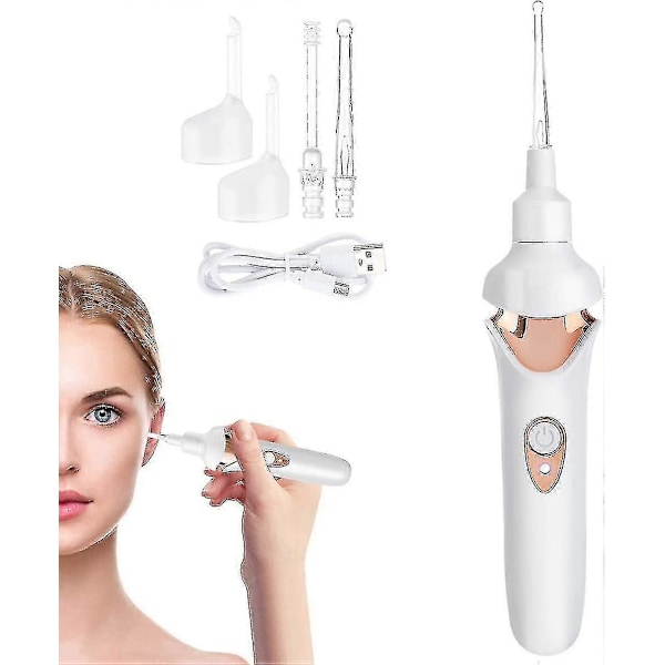Öronvaxborttagningskit, USB-laddande öronrengörare med ljus, vibrationssmärtfri öronvaxborttagare för barn och vuxna [DB] White