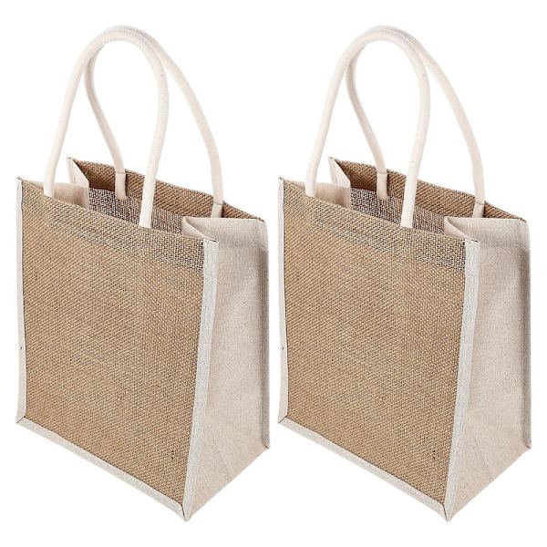 2 kpl lahjakassi, uudelleenkäytettävät säkkikangasostoskassit, juhlalahjakassi kahvalla DB As Shown 29X25X15CM