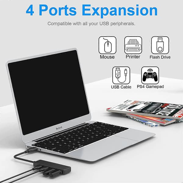 USB 3.0 Hub Multi USB 4 Port 3.0 5Gbps Bærbar Multi Data Hub Adapter med 30mm Kabel Kompatibel til Macbook/Mac Pro/Mini/iMac/Surface Pro/ [DB]