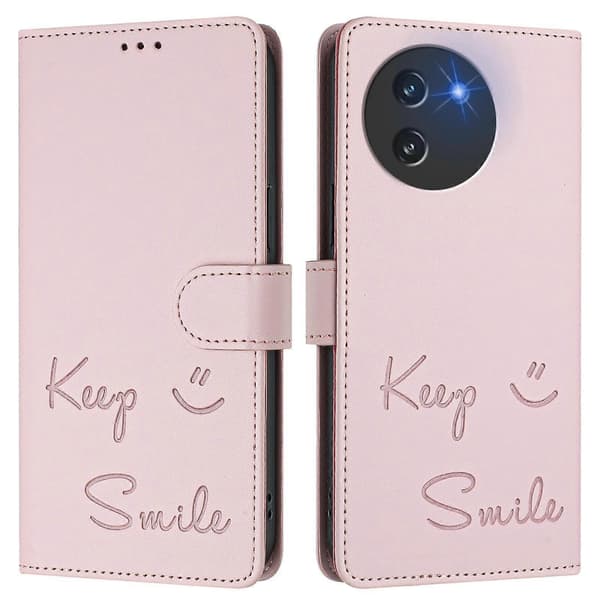 Smile Prægning RFID Læder Telefon Cover [DB] Pink For Doogee Note 59 / Note 59 Pro