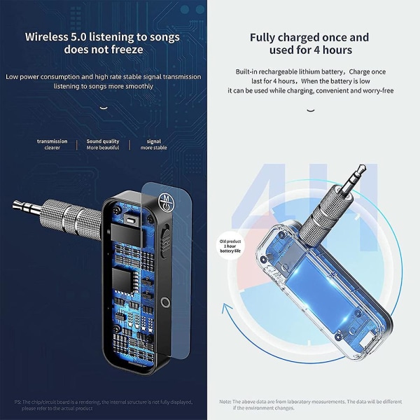 Bluetooth 5.0-mottagare för bilbrusreducering Bluetooth Aux-adapter Handsfree samtalsmusikmottagare[DB]