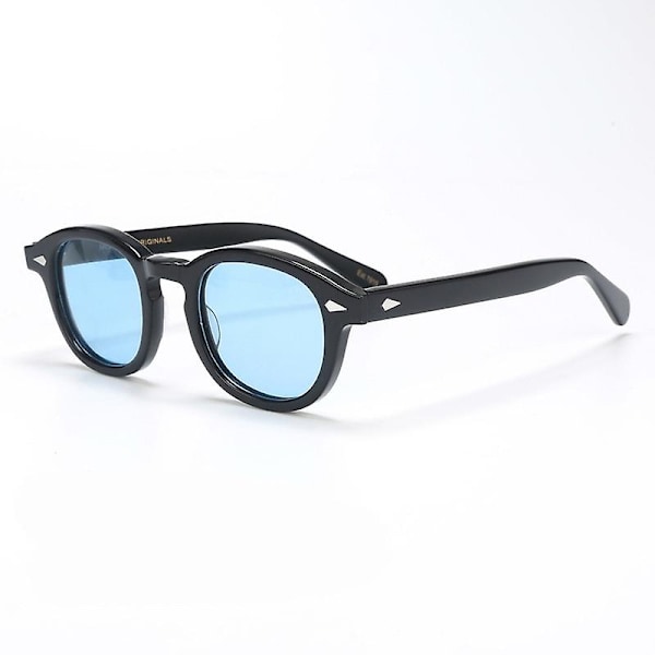 Polariserade Solglasögon Johnny Depp Herrar Retro Platta {db} Black Frame blue lens Medium 46mm