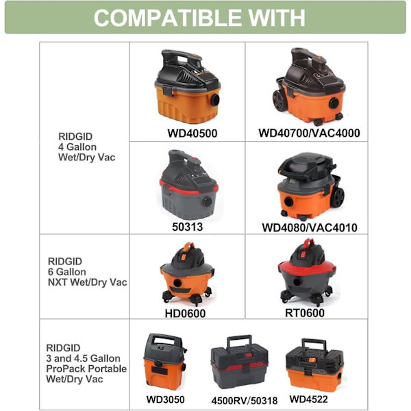 4-pack Ridgid Vf3501 filterpåsar för Ridgid Shop Vac & Workshop