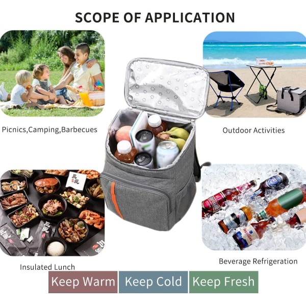 Isolert kjøleryggsekk Piknikmatpakke 18L vanntett kjølt matbeholder med stor kapasitet