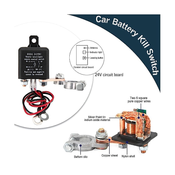 Fjärrströmbrytare för batterifrånkoppling, fjärrströmbrytare för lastbilsbilsbrytare stöldskydd, 24v 200a fjärrströmbrytare  [dB} Black