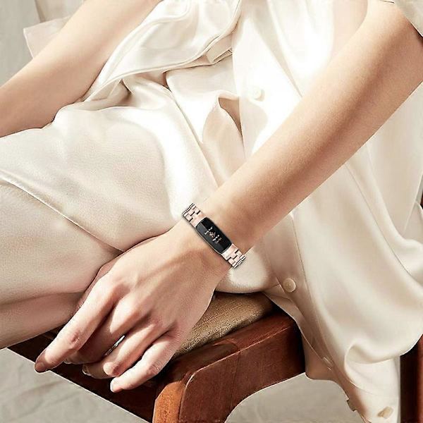 Kolmen helmen ruostumattomasta teräksestä valmistettu älykellon ranneke, metallinen korvaava ranneke Fitbit Luxe -kelloon [DB] Multicolor Rose Gold