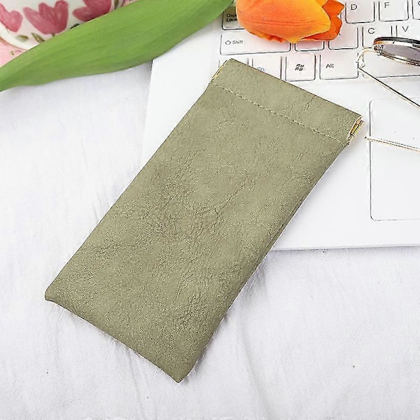 Blød PU Læder Brille Opbevaringspose Solbrille Etui Bærbar Vandtæt Pose 2 stk db Green