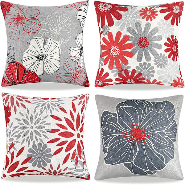 Abstrakti punainen ja harmaa kukka sohvatyynynpäällinen 45x45