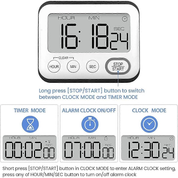 Kökstimer Alarmklocka Multifunktionell Digital Matlagningstimer med Stor LCD-Display Magnetisk Stoppur Timer med Klocka Alarmklocka Magne [Db]