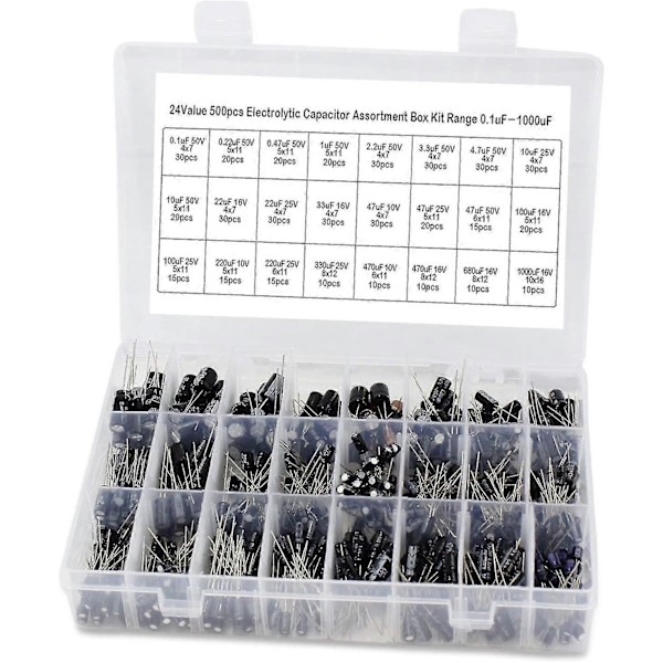 500 Stykker Aluminium Kit Område Elektrolytisk Kondensatorboks Inneholder 0,1uf-1000uf [Db]
