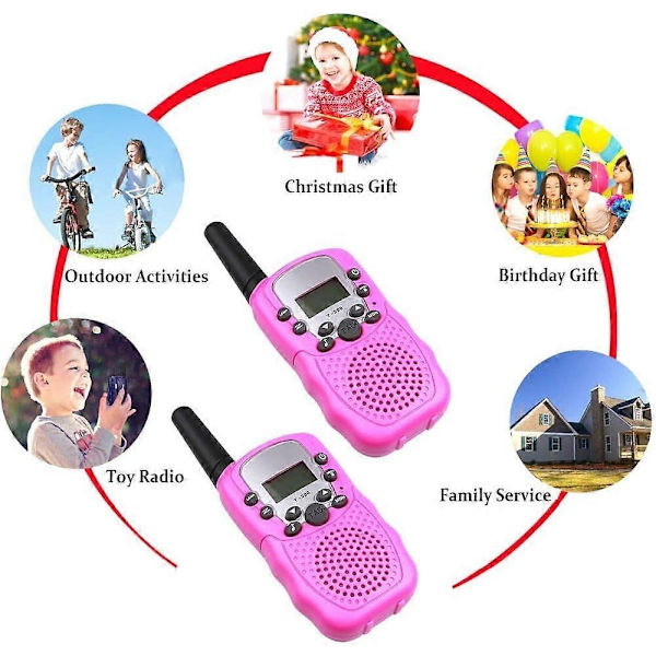 2 x Walkie Talkie för Barn, 2-vägsradio med 8 Kanaler LCD-skärm Ficklampa VOX 10 Ringsignaler Kanalås Talky db-gåva