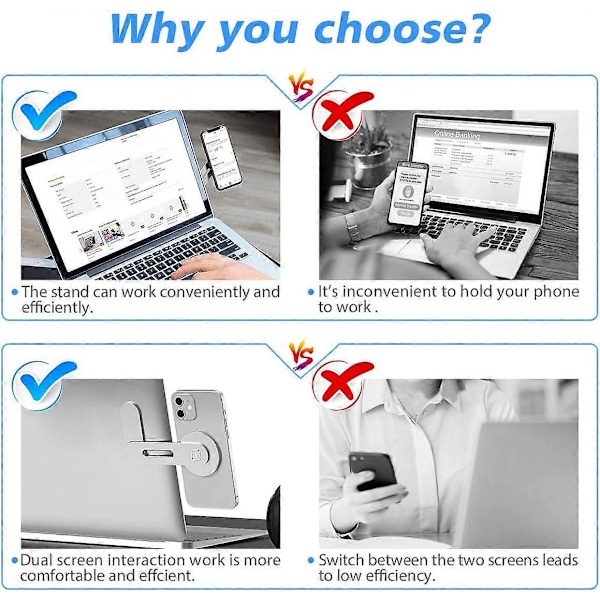 CloudValley Magnetisk Telefonholder for Laptop, Slank Bærbar Sammenleggbar Datamaskin Utvidelsesbrakett, Sølv [DB]