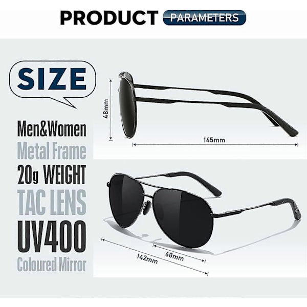 Ed-solbriller-herre-dame-pilot solbriller unisex uv400 beskyttelse polariserede solbriller sorte sungl [DB]