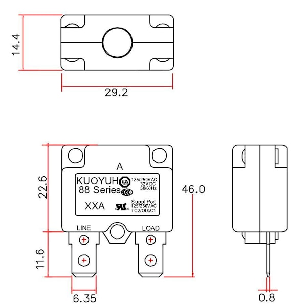 88ar 3a 4a 5a 7a 8a 9a 10a 11a 12a 13a 14a 15a Automatisk nulstillingsafbryder Overbelastningsafbryder Overstrømsbeskytter til Kuoyuh  [dB} 12A