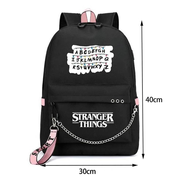 Stranger Things Skolesekk Stor Kapasitet Reiser Ryggsekk Usb Lading Bag [DB] C