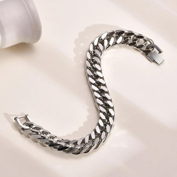 12/15MM bredd rostfritt stål kubansk kedja armband för män, silverfärg mode hip hop man pojke armband smycken DB 12MM Width 19cm