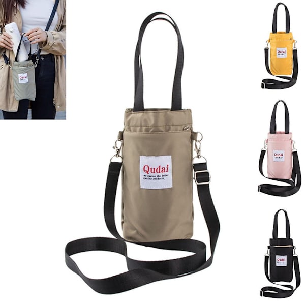 Stor Qudai flaske tasker crossbody håndholdt vand kop buggy taske vandflaske bæretaske med justerbar skulderrem DB black 01