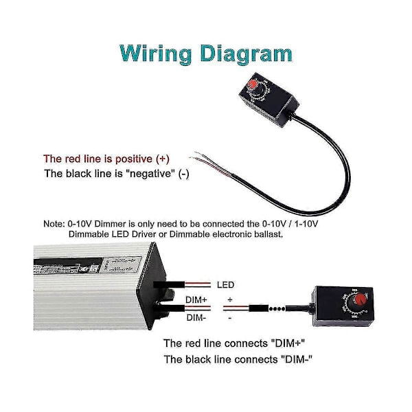 DC 0-10V LED-dimmerknappkontroll, kompatibel med 0-10V eller 1-10V dimbara inomhusbelysningslampor, växtbelysning [DB] Black