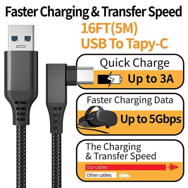 Quest 3/5/6m Datakaapeli Link-kaapeli VR-peli USB Type C jatkojohto {Db} Gray 3m