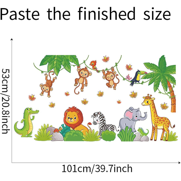 Sød tegneserie dyreliv dyreverden vægklistermærke til børn aftagelig løve abe giraf elefant Zebra krokodille vægmærkat gør-det-selv dekoration