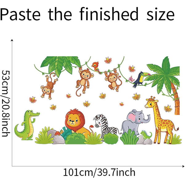 Søt tegneserie dyreliv dyreverden veggklistremerke for barn flyttbar løve ape sjiraff elefant sebra krokodille veggklistremerke diy-dekorasjon