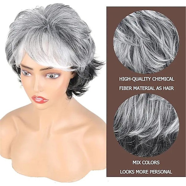 Kvinnor Gradient Grå Silver Kort Lockig Fluffy Peruk Värmebeständig Hår Peruker Daglig Peruk [DB]