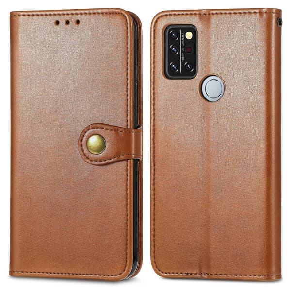 Retro Solid Farve Spænde Læder Telefon Cover (Sort) til UMIDIGI A9 Pro [DB] Brown