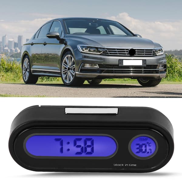 TKSE Biltermometer, 2 i 1 Bil Køretøj Interiør Mini Elektronisk Ur LED Digitalt Ur Termometer Voltmeter [DB]