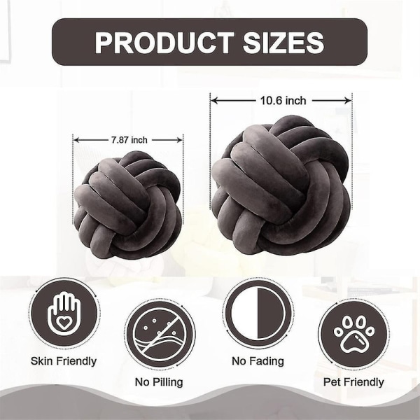 Knot Ball Throw Pillow, Rundt Knutet Plysj Pynte Pute For Preppy DB Dark Grey 20CM