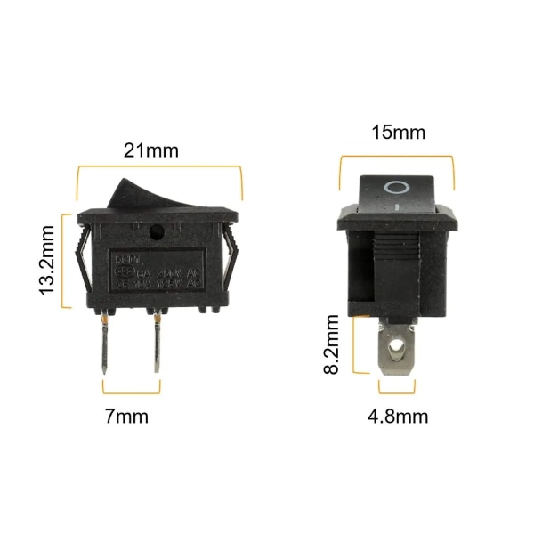 Mini Vippekontakt T85 Kcd1-101 2 Pin Spst Vippekontakt med ledninger Sort (10 stk)