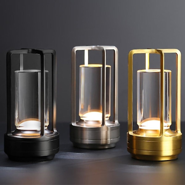 Krystal Lanterne Lampe, Krystal Bordlampe Genopladelig, Krystal Touch Lampe, Bærbar LED Skrivebordslampe, Ledningsfri Bordlampe db Silver